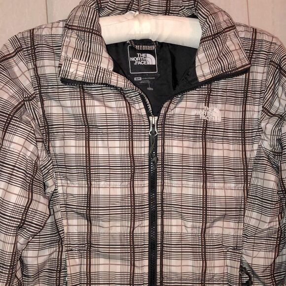 The North Face S Plaid Quilted Puffer Jacket Light Dark Brown - Picture 3 of 10